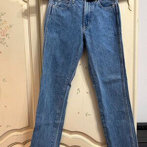 SLVRLAKE Hero High Waist Raw Hem Slim Straight Leg Jeans (Pacific, Size 24)